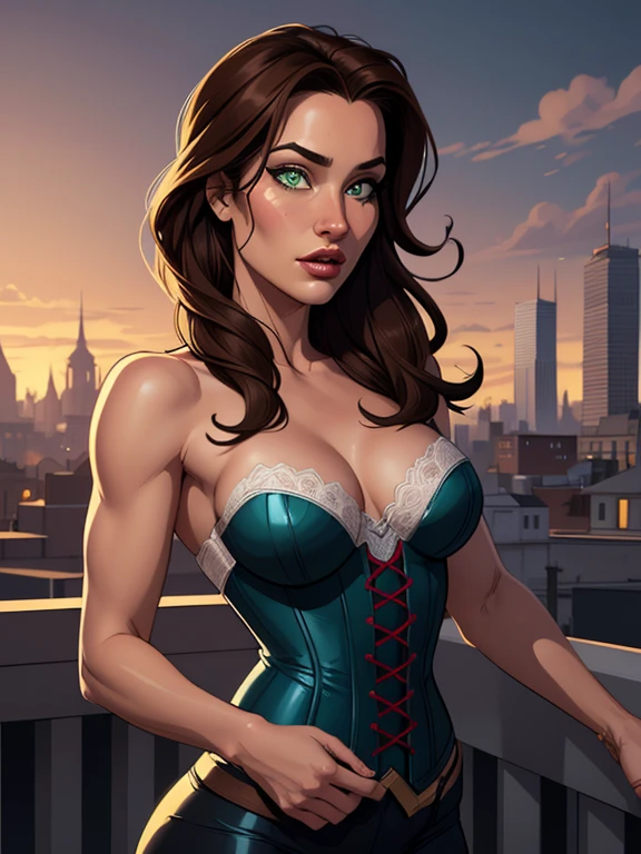 Personagem mulher estilo atompunk Fallout 4 cabelos pretos atriz Ella Purnell com marcas de guerras Imagem de desenho animado de uma mulher .Ilustracaoo estilo desenho animado, estilo de arte dos desenhos animados, estilo de arte dos desenhos animados, digital illustration style, estilo atompunk design de personagens altamente detalhado, arte digital detalhada coragem,actress Ella Purnell with black hair slim body Forest fan art, Design de cabelos pretos personagens de retrato, beautiful digital illustration, retrato de alta qualidade, Arte em quadrinhos, s . Eyelined eyes, medium bust and wonderful sexy clothes. image expression of sexual desire from waist to head illustration atompunk style Fallout 4 The perspective is from below, enfatizando a majestade e o poder da Gigante."atriz Ella Purnell cabelos pretos um close up de uma mulher com um vestido vermelho segurando uma arma, artgerm julie bell beeple, glamorosa Jill Valentine, inspirado em Raymond Swanland, Resident Evil, Artgerm Craig Mullins, Cutesexyrobutts, inspirado em Marek Okon, estilo de Raymond Swanland, Resident Evil inspired, Artgerm detailedstyle Cartoon style digital illustration GTA style