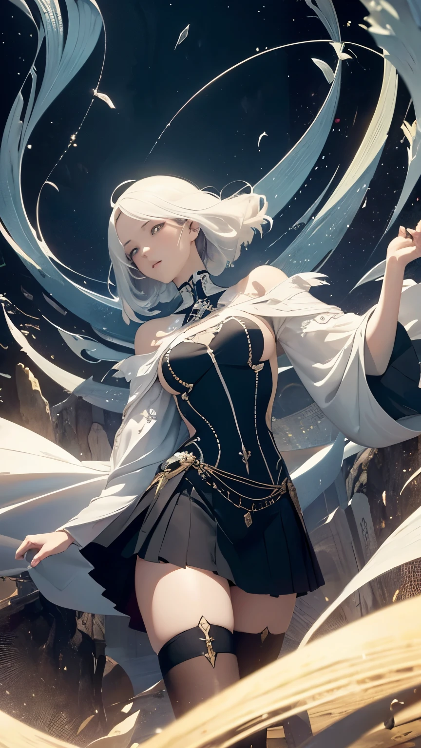 (full body), traditional witch outfit, absurdres, RAW photo, extremely delicate and beautiful, masterpiece, Best Quality, ultra high resolution, 32k, hyperrealistic, ultra-detailed, perfect figure, detailed description, pale skin, 20 years old, detailed beautiful face and eyes, tearful mole, earring, short medium hair, wavy hair, 