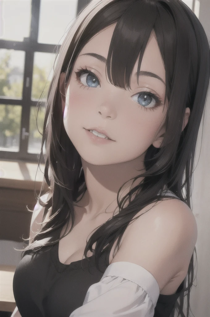 r_C'est_m, 1fille,(beau visage:1.25) cheveux bleus courts, yeux bleus, hair on one eye, ornement de cheveux, ruban de cheveux rose, l'uniforme de la servante de Rem, detached sleeves, (Realistic:1.7),((best quality)),absurdes,(ultra haute résolution),(photoRealistic:1.6),photoRealistic,rendu d'octane,(hyperRealistic:1.2), (photoRealistic face:1.2), (8K), (4k), (masterpiece),(Realistic skin texture), (Illustration, cinema lighting,fond d'screen),( beaux yeux:1.2),((((visage parfait)))),(mignon),(debout),((regarder le spectateur)),(Pose dynamique:1.3), haut du corps, debout,To L'interior, salon, couch, les tables, window(pose sexy)
