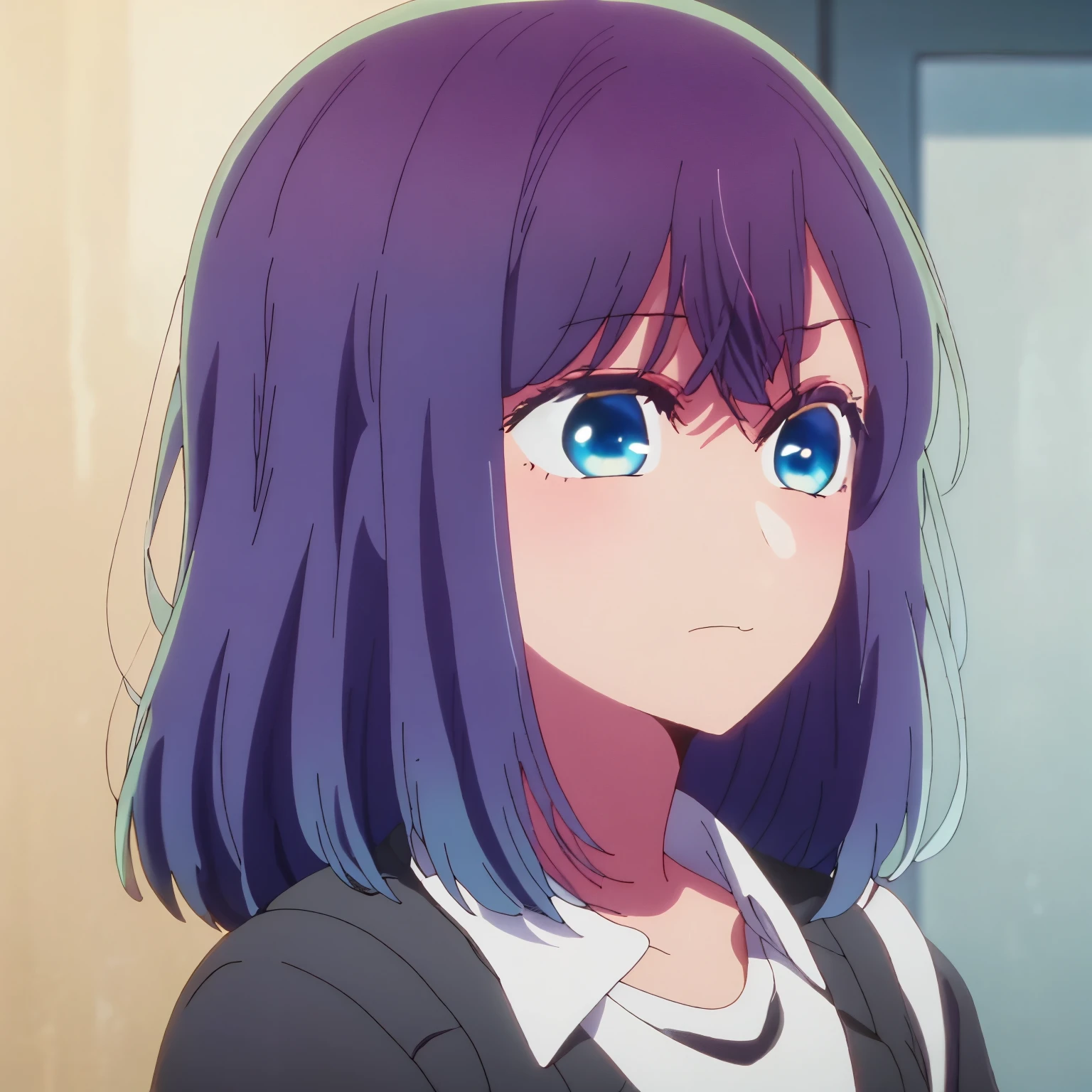 long hair,dark blue eyes,pink hair,droopy eyes,Idol,,pink hair,black star in right eye