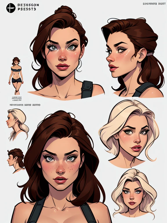 Turnaround sheet Personagem Lara croft imagem de corpo inteiro desenho animado de uma mulher .cartoon style illustration, estilo de arte dos desenhos animados, estilo de arte dos desenhos animados, digital illustration style, design de personagens altamente detalhado, arte digital detalhada fofa, City fan art, Design de personagens de retrato, beautiful digital illustration, retrato de alta qualidade, Arte em quadrinhos, mulher jovem. expression of sexual desire