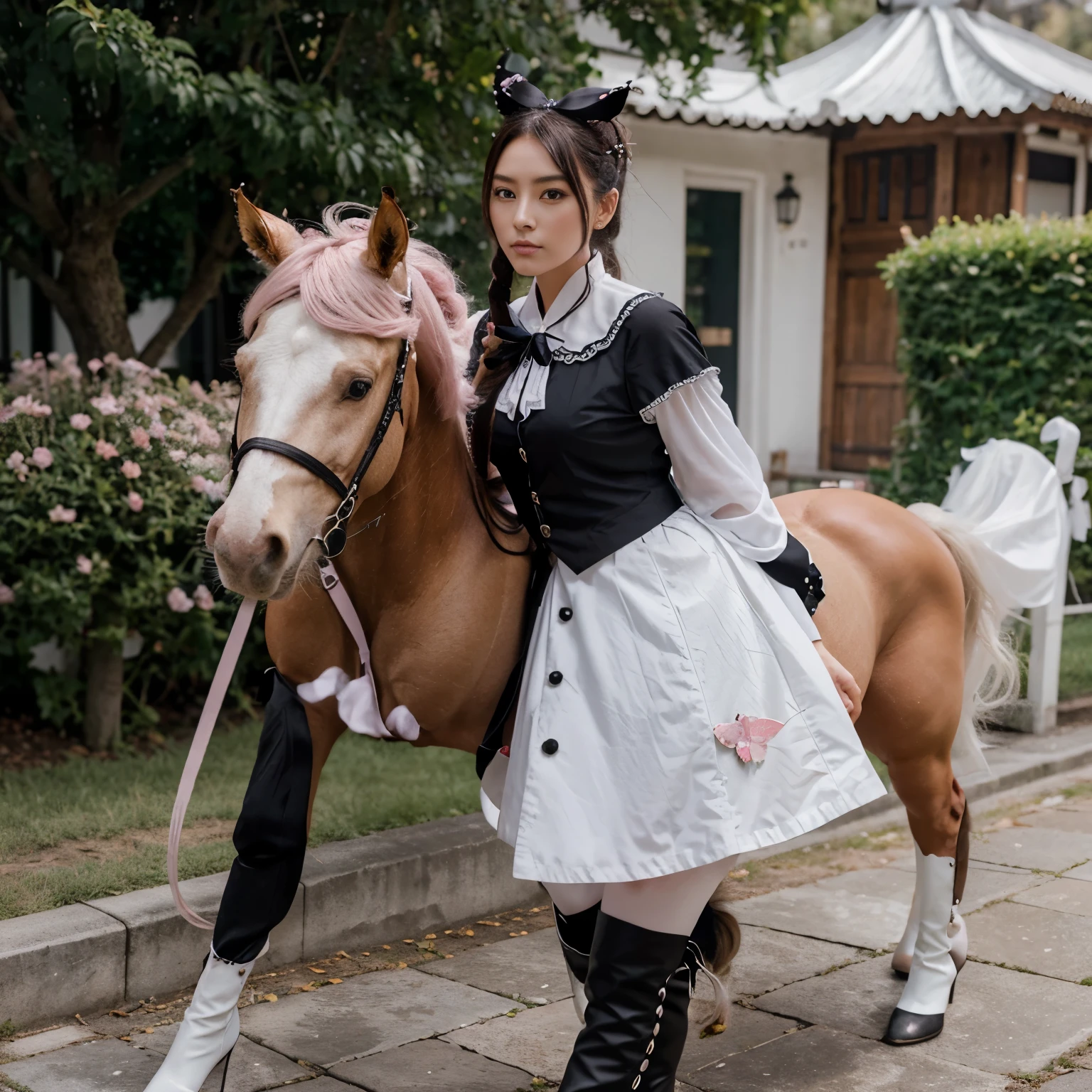 Genuine horse smiling in satan costume