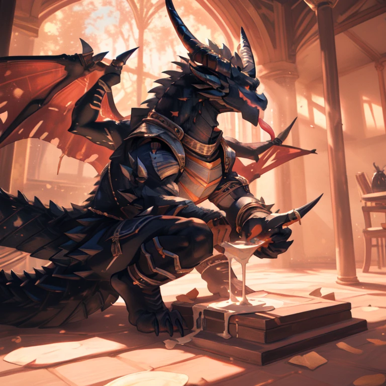 alone, (muscular), (Male human dragon):1.3, Bright scales, (Kamimei):1.3, (Common:1.4) (prayer):1.23, (，Wears a short white loincloth）, exquisite eyes, lizard tail,A pair of dragon horns, A pair of dragon wings, (exquisite eyes，stripe，sharp claws，Cute animal paw，Sticking out tongue，sloppy person，Liquid spilled all over body，Air leakage in lower body，Fluid leaking from the lower body，Milk spilled all over the floor，glowing eyes):1.1, (In the room:1.35), In the bedroom，Squatting on the bed，dim，be licked，enjoy，obsessed， Face turned red，collar，Submit to，petting，drunk，Smile，enjoy，looking at camera，Submit to，having fun，Detailed background，realistically，realistic hand，8k high dynamic range，（shadow，wide dynamic range，high dynamic range，emphasize：1.2）