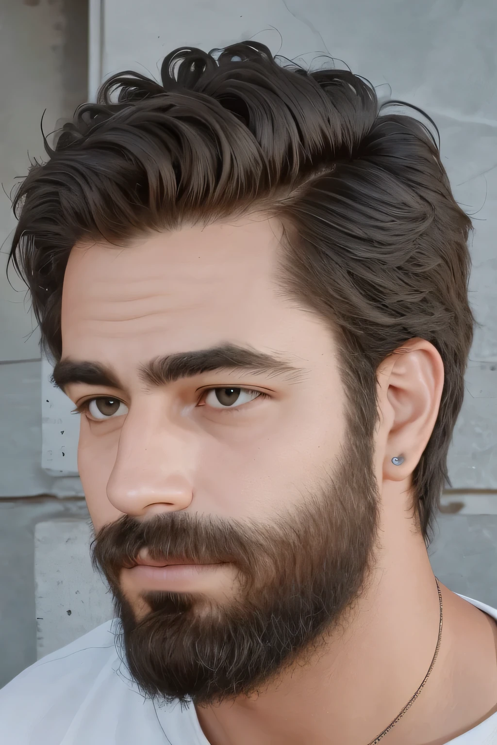 estilo realista, 32 year old young man, PELO NEGRO, tono de piel blanca, barba con cara suave