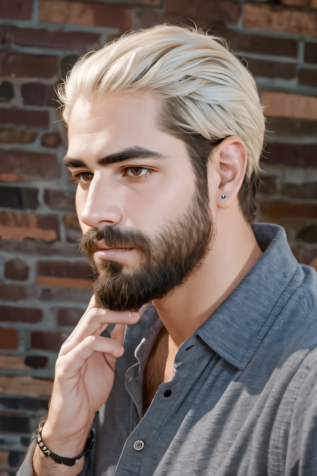 estilo realista, 32 year old young man, PELO NEGRO, tono de piel blanca, barba con cara suave