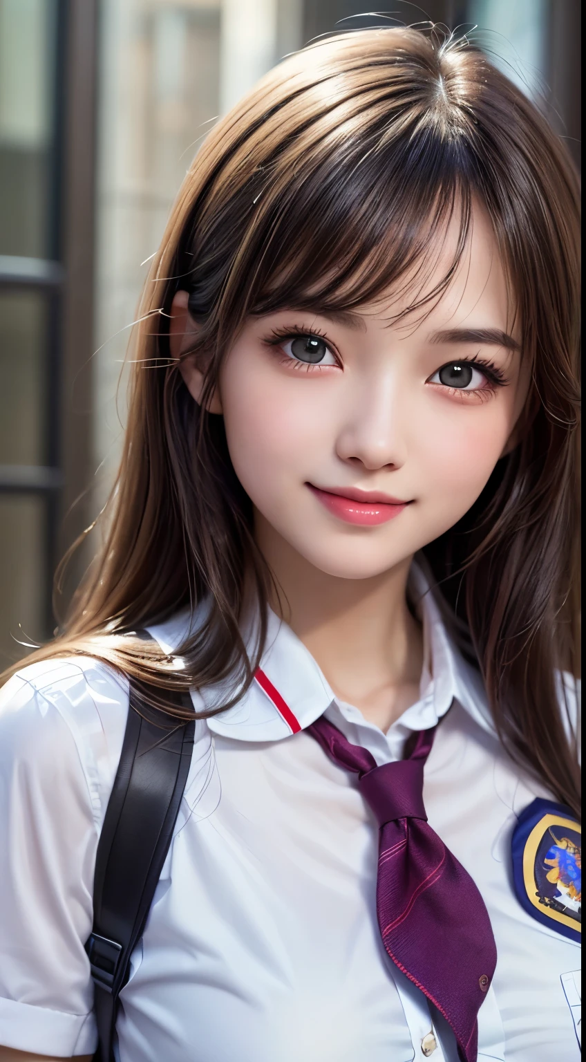 1 girl, very cute, wonderful face and eyes, (nice nice smile), (Highly detailed beautiful face), bright and glossy lips, please keep looking at me, super beautiful, (school uniform:1.3), (highest quality:1.4), (hyper quality), (Super detailed), (surreal, Photoreal:1.37), real skin texture, Highly detailed CG integrated 8k wallpaper, RAW photo, professional photos, cinematic lighting,