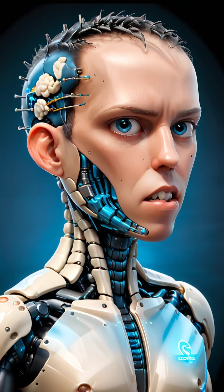 coopie, (Complex Professional 3D rendering:1.3) of (Ultra detailed:1.3) side profile, xray diagram deconstruction of a cyborg brain to machine interface, Highly detailed, Depth, Many parts, Lumen render, 8k x-ray style translucent bald head, clear skin, synthetic bone, blue Xray style on a pure black background,CGSociety,ArtStation