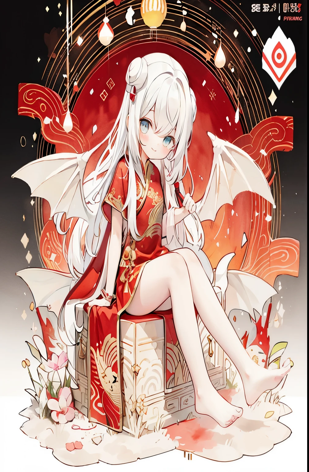 Anime - style illustration of a man sitting on a box with a dragon on it, Onmyoji detailed art, Onmyoji, trending on cgstation, white haired god, Genshin Impact&#39;s discontinuation, Genshin Impact Kechin, Trending on cgstation, Trending on Art Station Pixiv, Onmyoji portrait, Pixiv contest winners