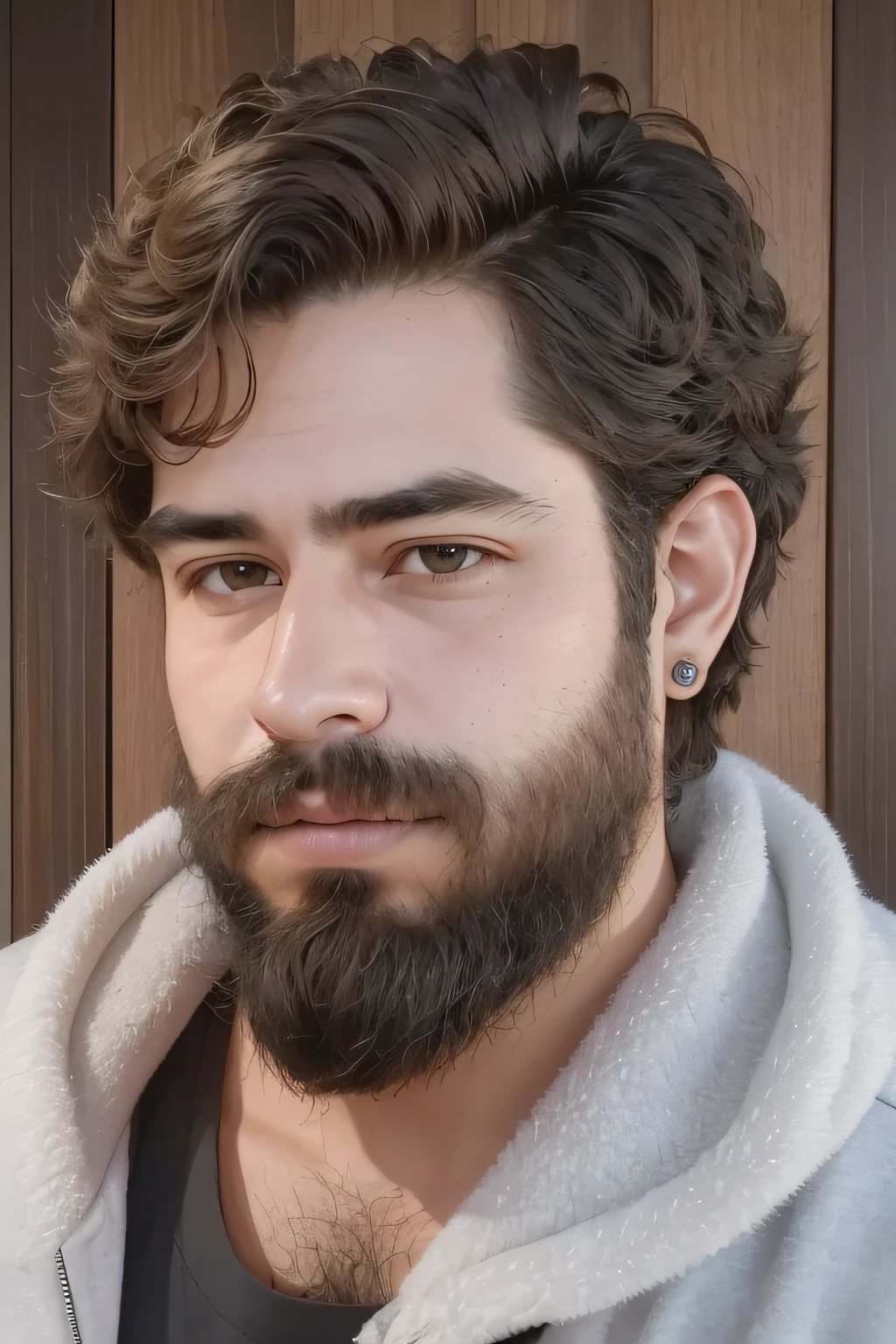 estilo realista, 32 year old young man, PELO NEGRO, tono de piel blanca, barba con cara suave