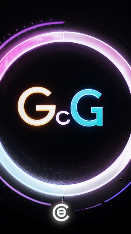 A black background and a logo with the letters c and g in the center that is filled with white colors with black, violet, blue, light and dark neon touches