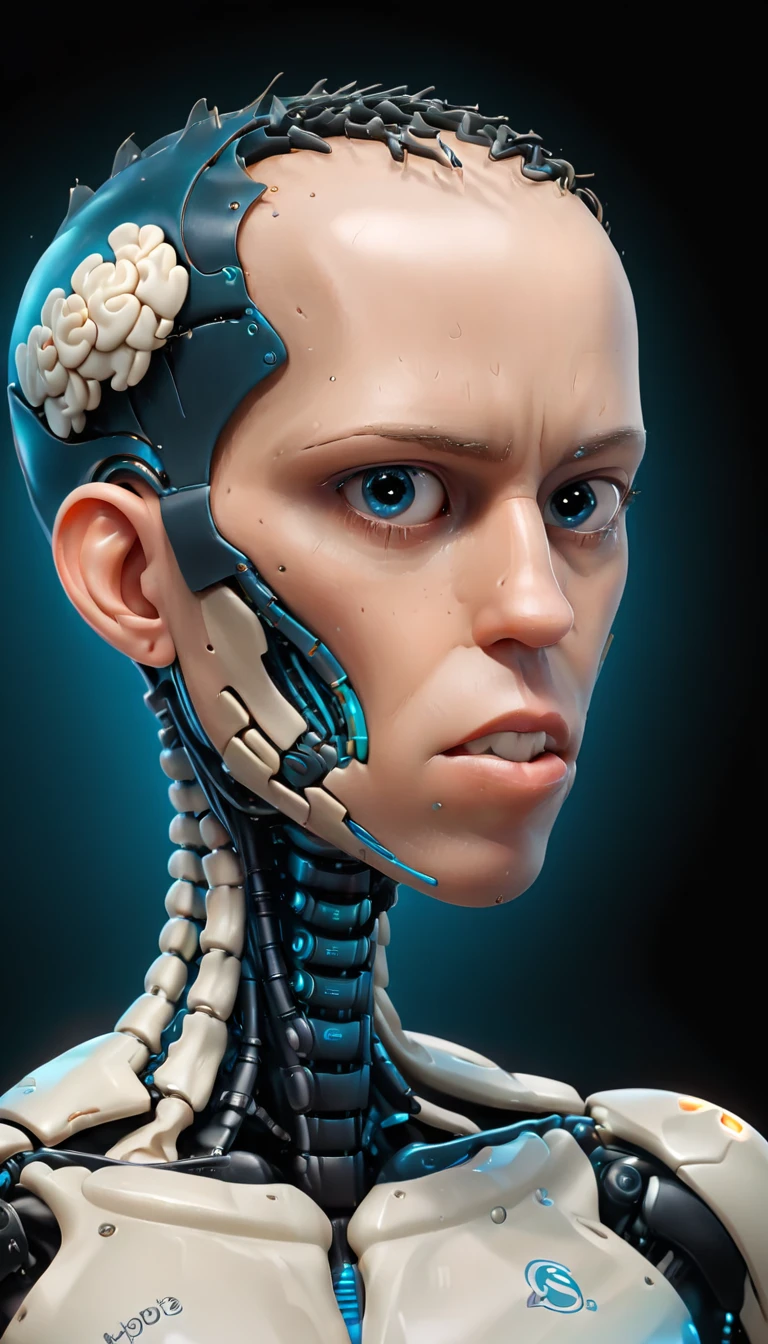 coopie, (Complex Professional 3D rendering:1.3) of (Ultra detailed:1.3) side profile, xray diagram deconstruction of a cyborg brain to machine interface, Highly detailed, Depth, Many parts, Lumen render, 8k x-ray style translucent bald head, clear skin, synthetic bone, blue Xray style on a pure black background,CGSociety,ArtStation