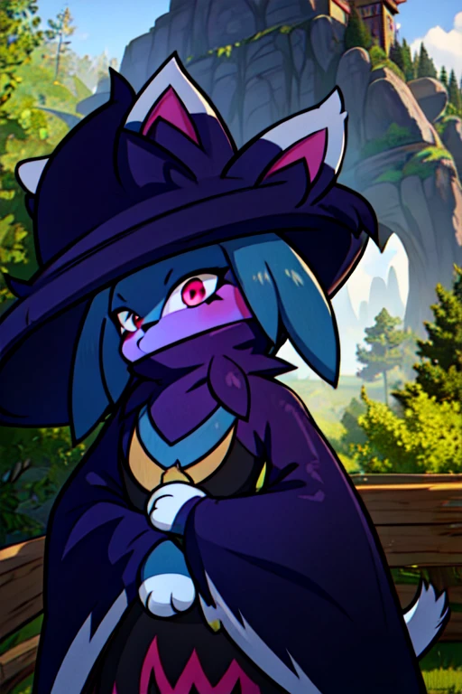 Meisterwerk, Katress, Cat girl, Pelzig, Pelzig female, Blaue Haare, blaue Haut, rosa Augen, Katzenohren, Animal hands, Hexen Hut, Schal, bedeckter Mund, Hochzeitskleid, in armless, Holding a bouquet of flowers, Kirche, ashamed, blush, Blick auf den Betrachter