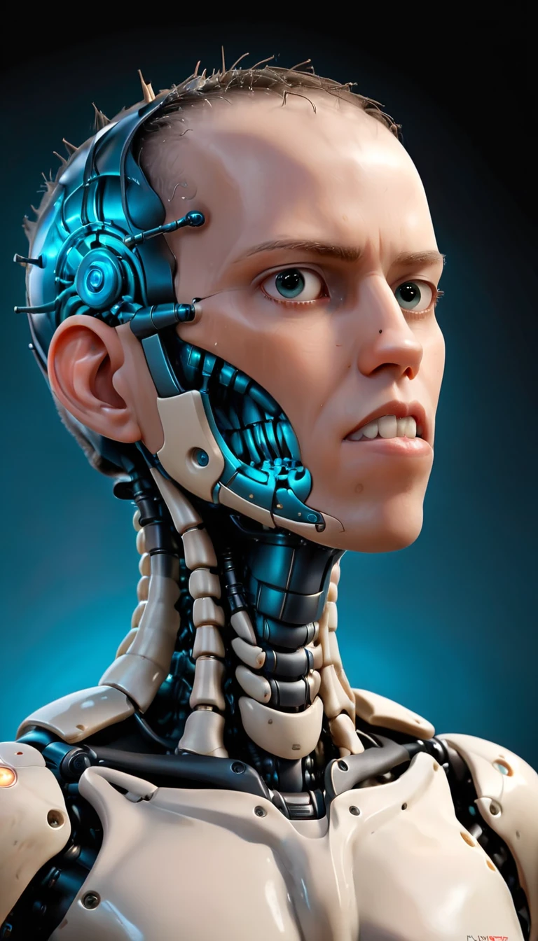 coopie, (Complex Professional 3D rendering:1.3) of (Ultra detailed:1.3) side profile, xray diagram deconstruction of a cyborg brain to machine interface, Highly detailed, Depth, Many parts, Lumen render, 8k x-ray style translucent bald head, clear skin, synthetic bone, blue Xray style on a pure black background,CGSociety,ArtStation