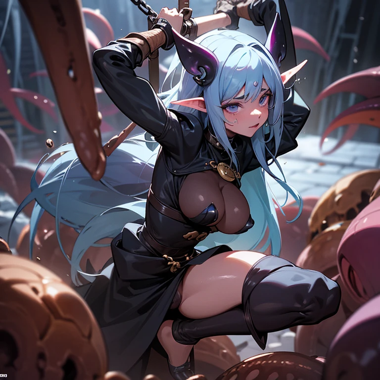 Dark elf with and big ass beinucked in aon by tentacles in her vagina, el ano y a llena sole semen, atada con cadenas ybiendo duro, enojada y cansada pero siendo torturada y usada como inodoro de carne,sweating and being brutally beaten with a whip while having her arms and legs cut off, y llora de agonia
