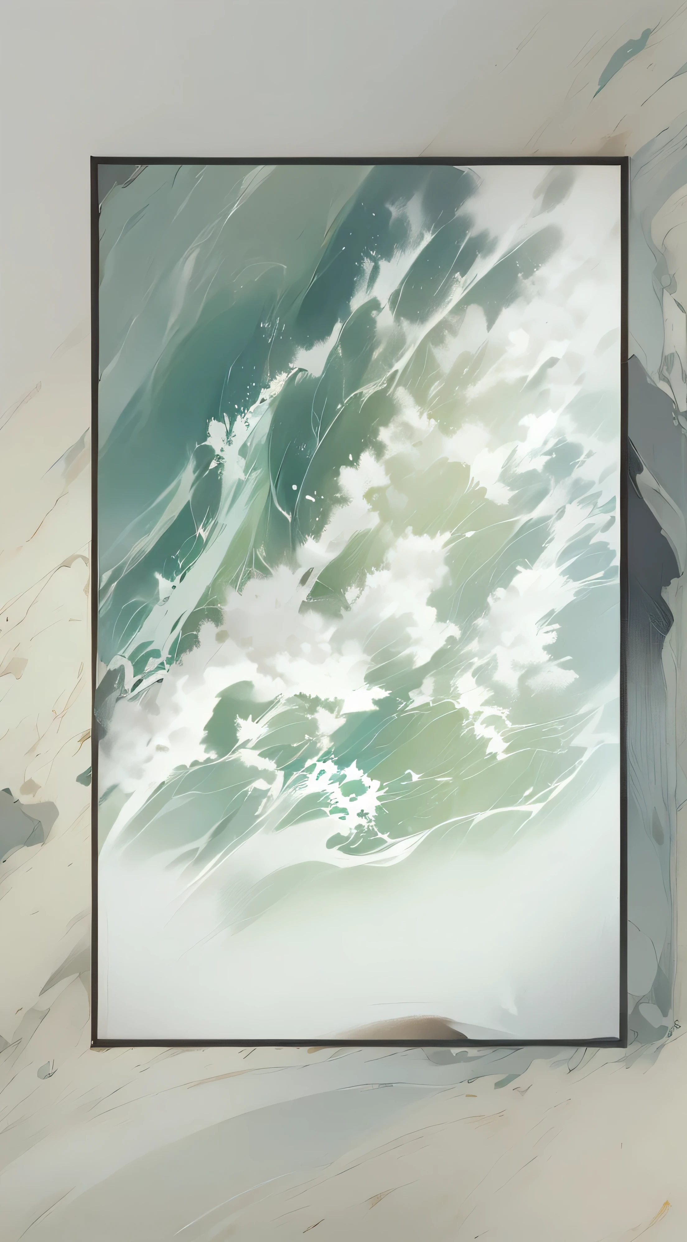 A painting of a white and green beach and ocean waves, Engraved Marble Textured Silk Cloth, High quality 16k digital art, Detailed soft painting, 8k high quality detailed art, Super fine detail painting, Detailed Landscape—Width 672, landscape artwork, 8K resolution digital painting, 8k resolution digital, 8K high-definition and detailed oil painting