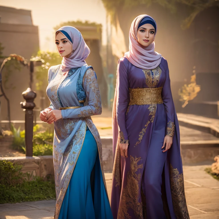 Best quality, masterpiece, realistic photos, intricate details, original photos, wearing traditional baju kurung, photon rendering, octane rendering, ridiculous, ultra-detailed, detailed faces, detailed skins, trends on artstation, 8k masterpieces, cinematic lighting, ((1girl)), ((solo)), firm rounded breasts, huge breasts, slim and slender body, long hijab, eid mubarak in malay village, half body