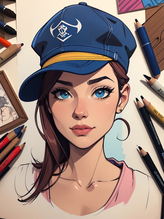 (estilo de desenho animado:1.2), Imagem de desenho animado de uma mulher com cabelo azul, cap, roupas de rua hip hop , garota funky super fofa, cartoon style illustration, estilo de arte dos desenhos animados, estilo de arte dos desenhos animados, digital illustration style, design de personagens altamente detalhado, arte digital detalhada fofa, City fan art, design de personagem retrato, beautiful digital illustration, retrato de alta qualidade, arte em quadrinhos, retrato do design do personagem, fundo branco