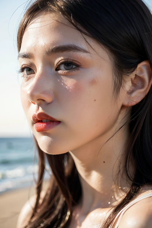 ((best quality)), ((masterpiece)), (detailed), perfect face,girl,seaside,Light and shadow effects,close up