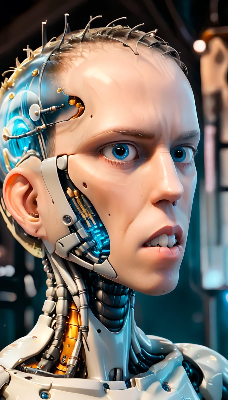 coopie, (Complex Professional 3D rendering:1.3) of (Ultra detailed:1.3) side profile, xray diagram deconstruction of a cyborg brain to machine interface, Highly detailed, Depth, Many parts, Lumen render, 8k x-ray style translucent bald head, clear skin, synthetic bone, blue Xray style on a pure black background,CGSociety,ArtStation
