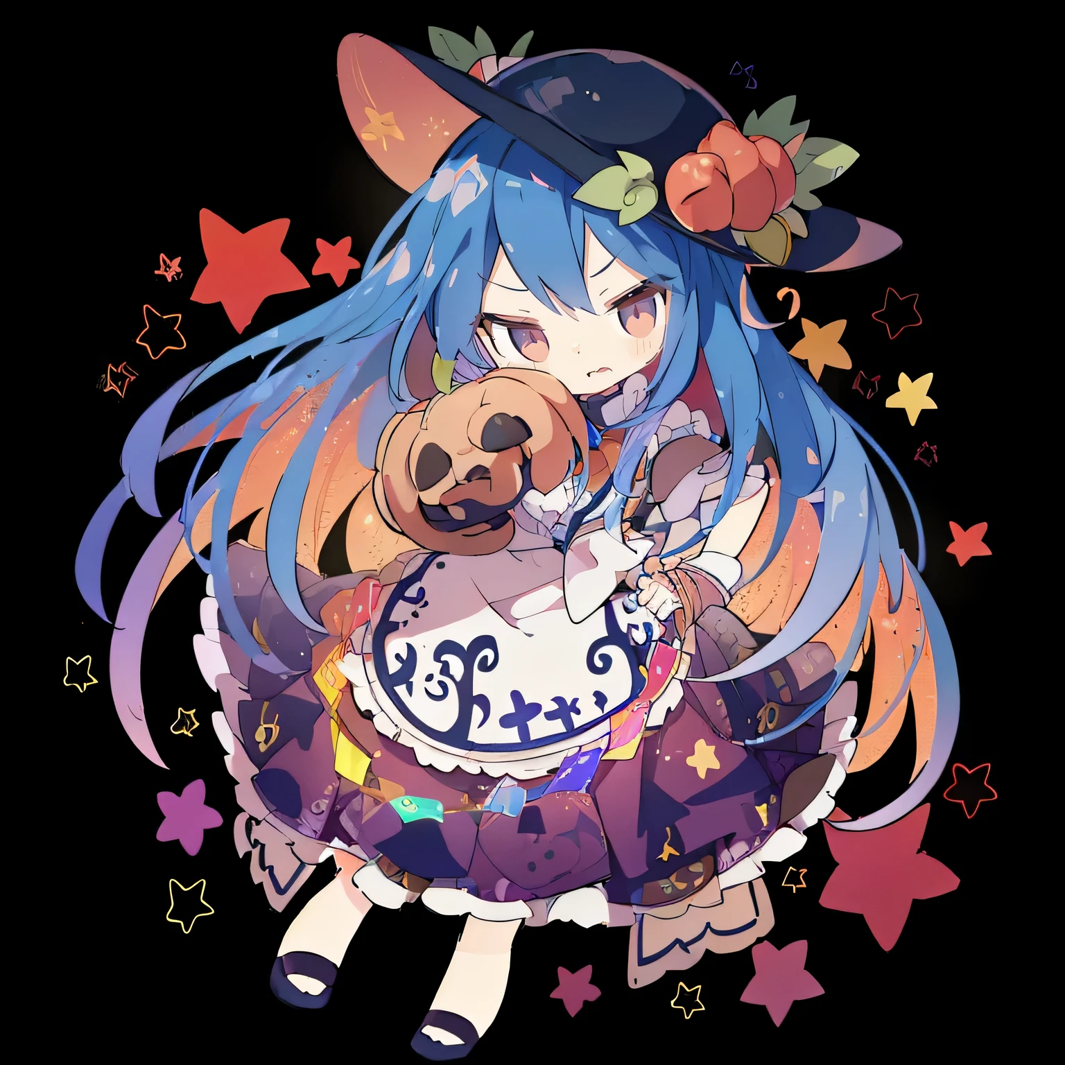 (best quality,highres,masterpiece:1.2),ultra-detailed,(realistic:1.37), expressive eyes, perfect face, 1 girl, hands on waist, beautiful, glamorous, Japanese anime, girl, Lola, Chouno Angel, blue hair, floating clothes, waist grabbing, hands on hips, flat-chested, starry sky