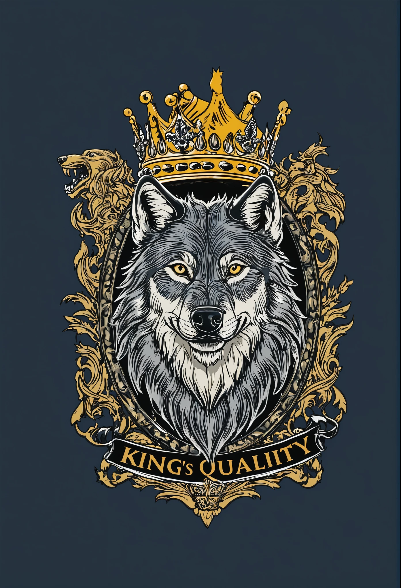 Logo for "King's Quality" that has a wolf and a crown