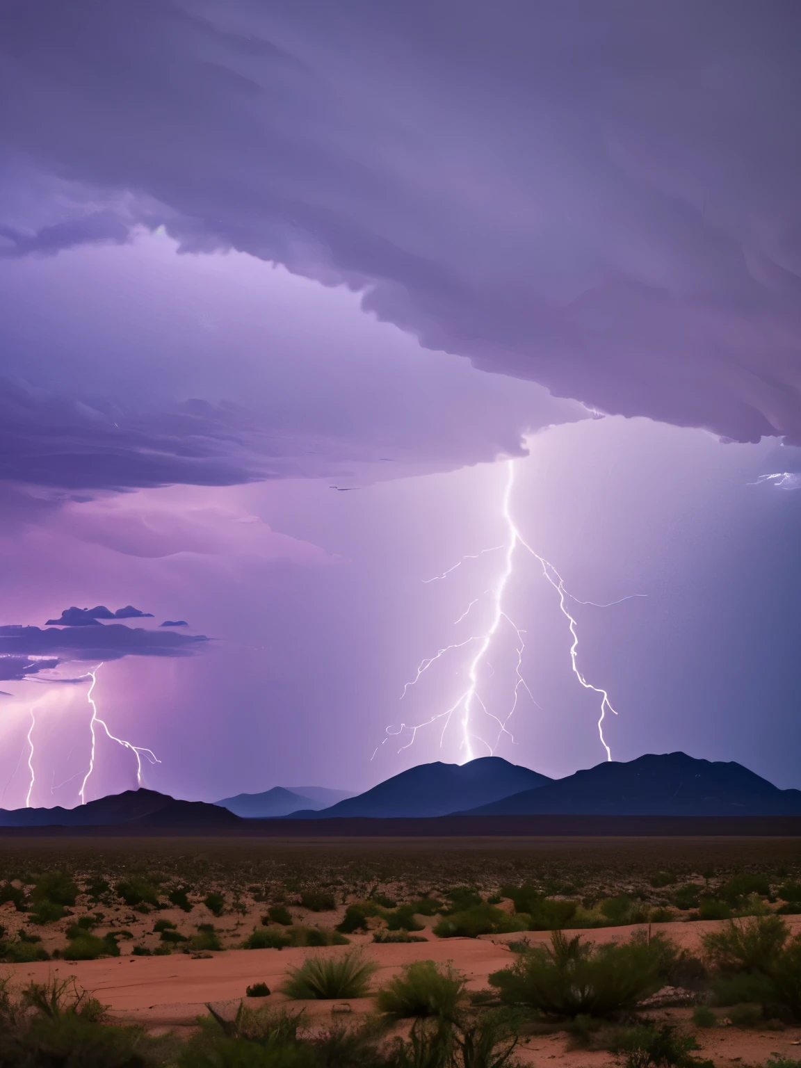 Lightning storm coming across an Arizona desert.