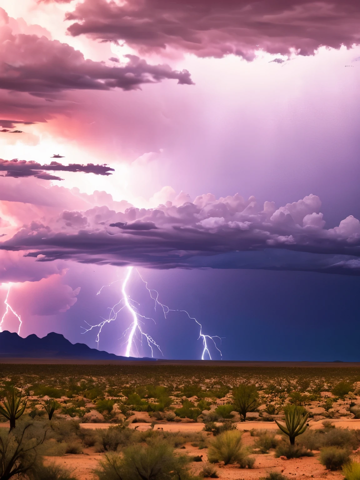 Lightning storm coming across an Arizona desert.
