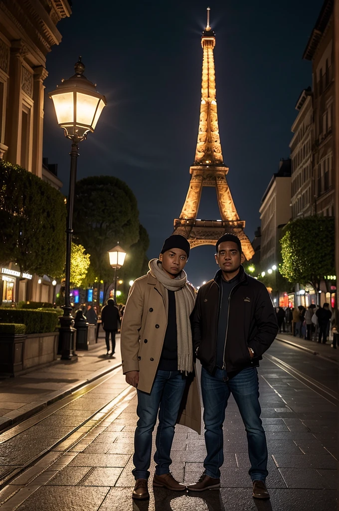 Masterpiece, upper, very detailed, real photos, couple indonesian woman wearing hijab and indonesian man wearing a sweater and jeans, standing facing the camera under the Eiffel Tower at night , 32K ultraHD resolution, HDR, 800mm lens, realistic , hyperrealistic, photography, professional photography, deep photography, ultra HD, very high quality, best quality, mid quality, HDR photo, focus photo, deep focus, very detailed, original photo, original photo, ultra sharp, nature photo, masterpiece, award winning, shot with hasselblad x2d