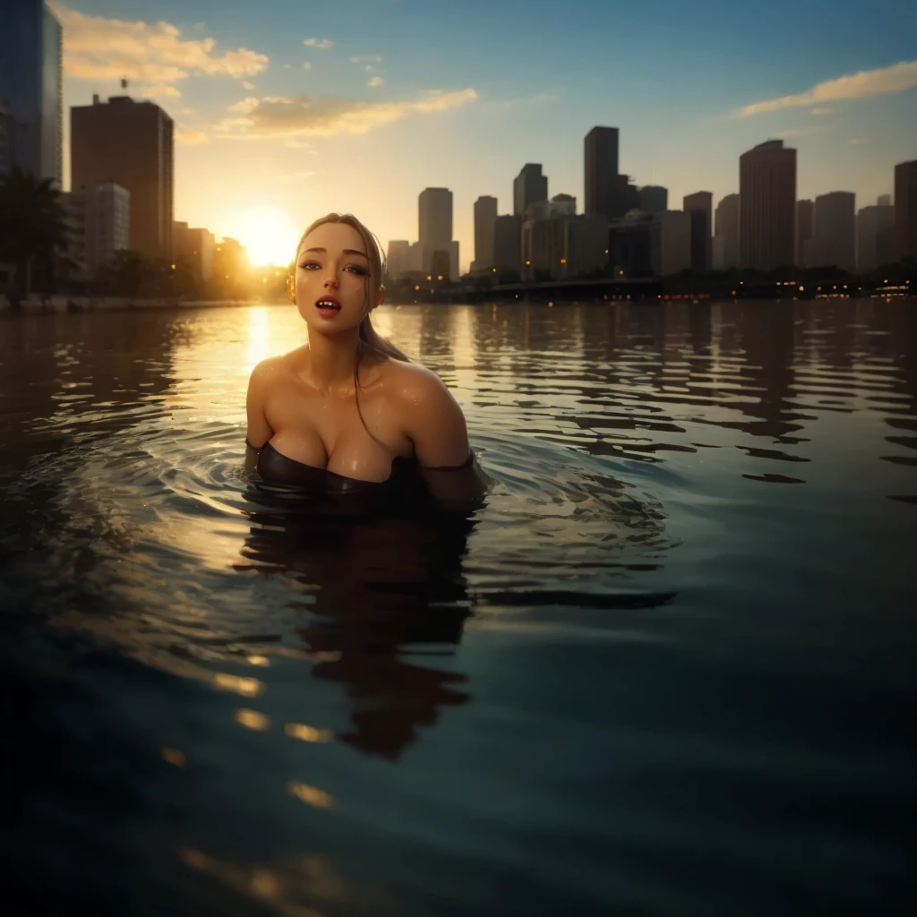 Beauty，Big breasts，long hair，play in water