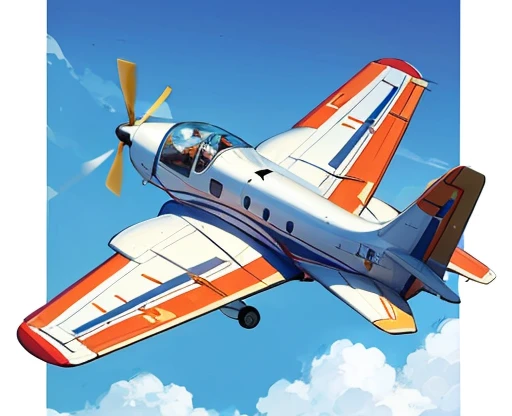 Draw an illustration of Howard Lyons's small plane flying level in the sky,The background is completely transparent,Switching mechanism and tail,fly through the middle
