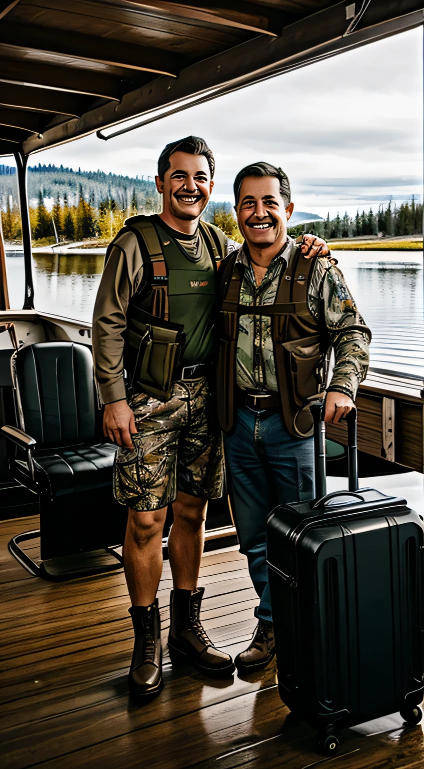 Jimmy and his father, excited about their hunting trip, pack their gear and head to the dock where they'll board the float plane.