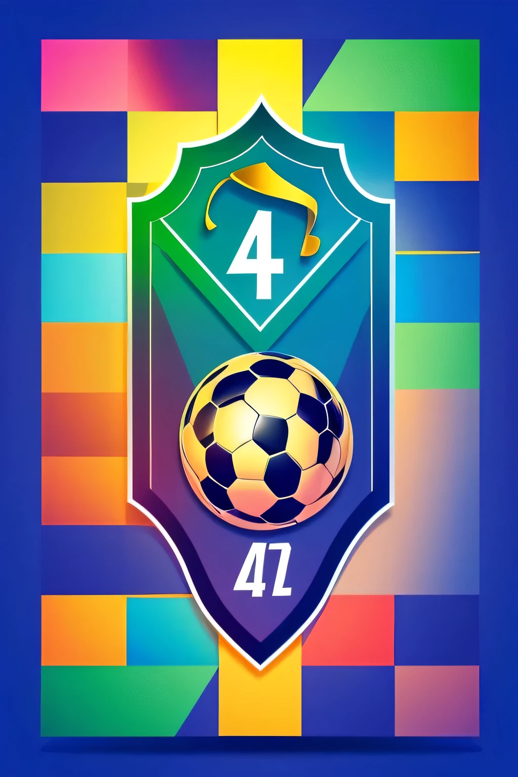 Create a logo for the soccer team of Federal Board Number 42 with a dynamic and energetic design. A bold and sleek soccer ball at the center, surrounded by the numbers 42 encircled by a wreath of interlaced blue and green ribbons, symbolizing unity and strength. The team name boldly written in a modern font above the design, with a subtle gradient effect that gives a professional and captivating touch. The overall design exudes power, precision, and determination with vibrant colors and intricate details. High-definition vector image for versatile and scalable usage.