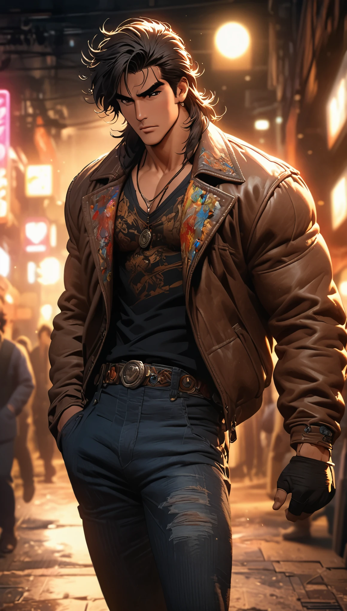 Comic city hunter style,30 year old handsome man,25-year-old beauty,rich and colorful,Japanese manga artist Tsukasa Hojo'style,depth of field,Overclocked renderer,movie lighting,Ultra-fine,super detailed,CG art,