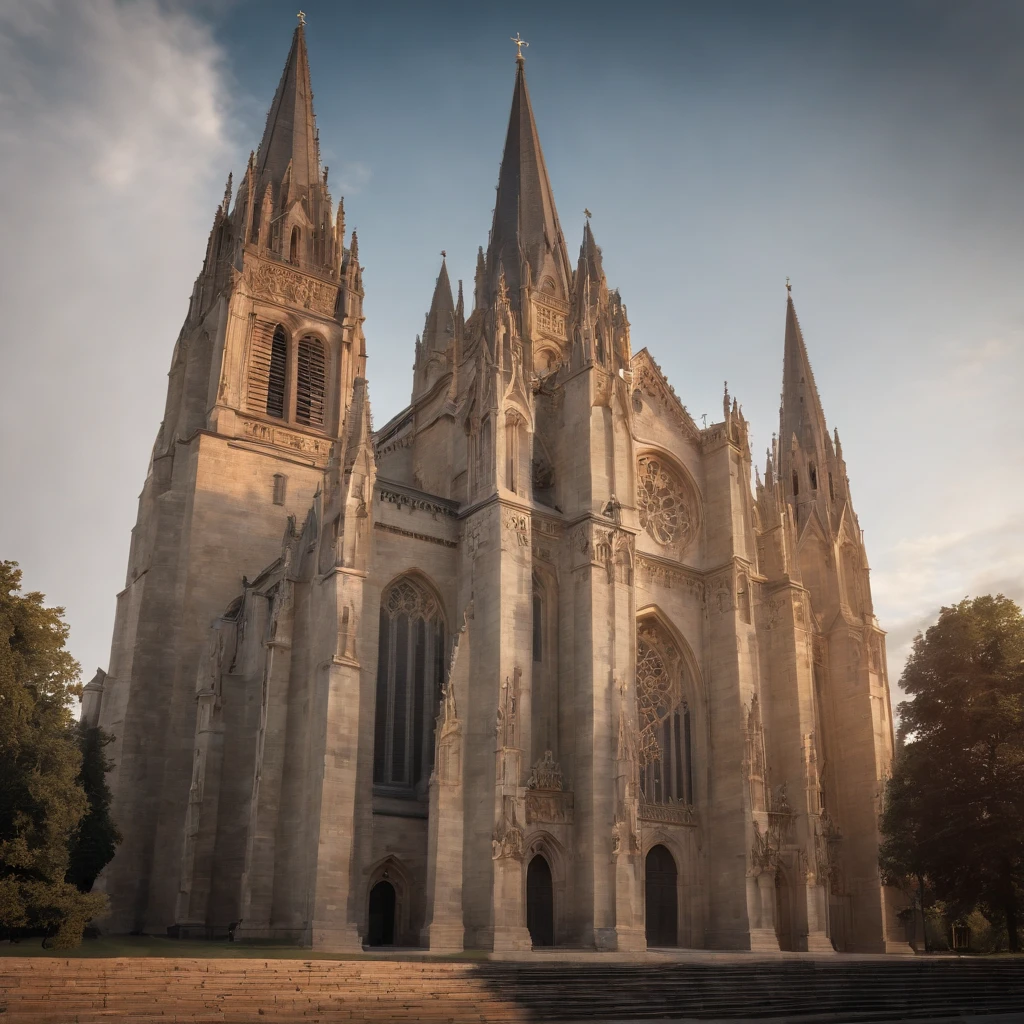 "(((masterpiece))), Best quality, A high resolution, detailed illustration of the cathedral, majestic architecture, complex parts, stunning stained glass, dramatic lighting, calm atmosphere, Historical atmosphere, Gothic style, divine aura, complex sculptures, Enchanting atmosphere, An immersive experience, creative masterpiece"