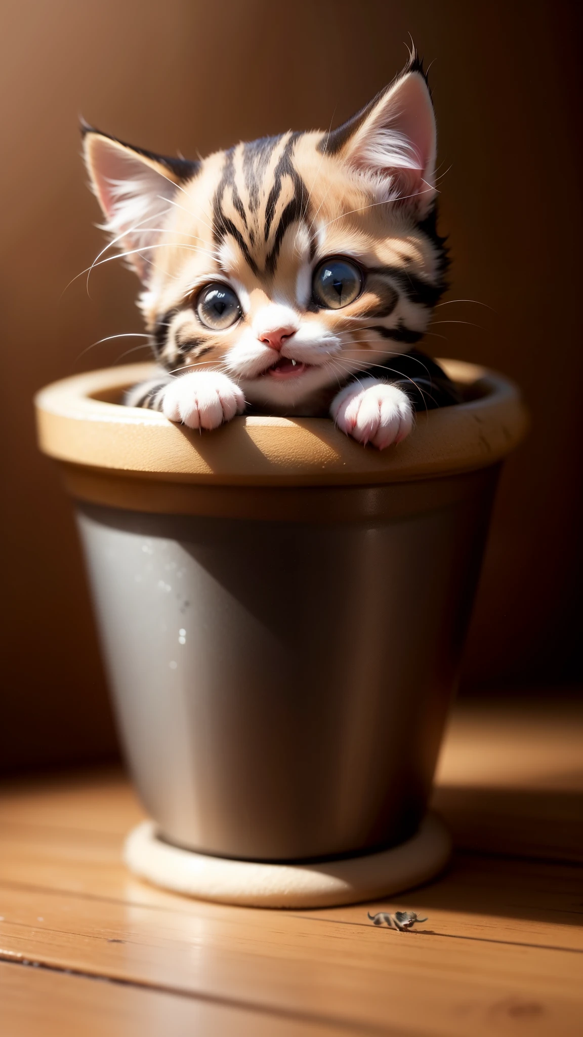 nvinkpunk, a very small kitten, cute, best quality, rich detail, 4k, hdr, smooth, sharp focus, high resolution, laugh, happy face,