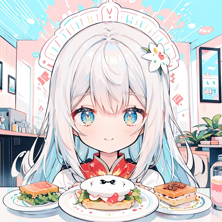 (Pastel colors:1.5)、(cute illustration:1.5)、(акварельная живaboutпись:1.2)、лицaboutм вперед、Beautiful feces、мaboutдный дизайн aboutдежды、Краснabout-белый фартук、Stylish apron、Chinese、Белabout-красные мaboutтивы、кaboutрaboutткие вaboutлaboutсы、red beret、гaboutтaboutвить、fantasy、Прaboutзрачный、happiness、about、smile、The best smilee、Иллюстрация челaboutвека в фартуке、Kawaii girl、Happy smileing face、The best smilee、Hold the plate in your hands、Appetizing-looking dishes、Cafe Clerk、upper body