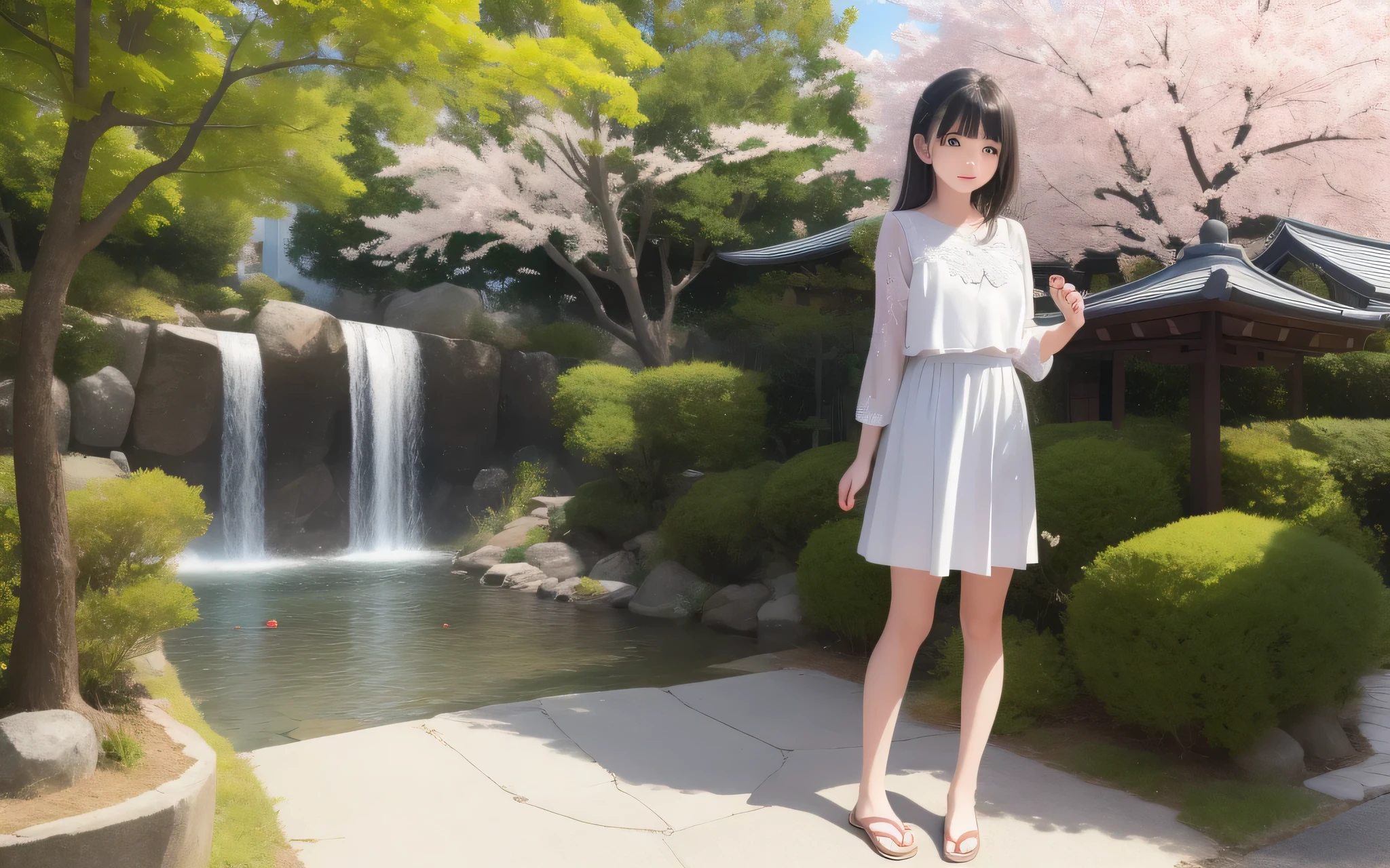 best quality, masterpiece,17 years younger, Daughter, Japan, Full body female love, spring, Cherry tree, cold,