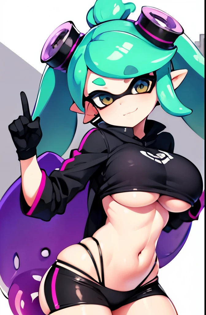 Splatoon girl 、big breasts、Pose that emphasizes the breasts、sexy dynamic pose