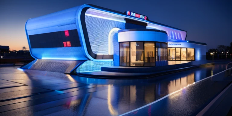 City Station is a compact and versatile modular space, The needs of city dwellers, Such as relaxing, Shopping, Enjoyment. Its exterior design has a modern architectural style, Zaha's streamlined pattern,The combined façade consists of large glass,stunning detailed,Cinematic shots,Photo glow