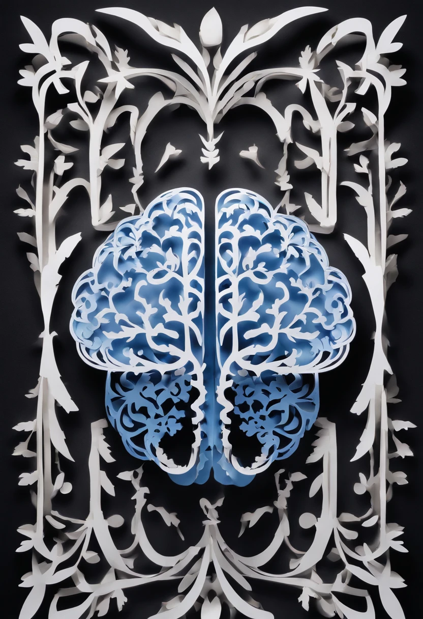 Blue and white brain on a black background full of smoke