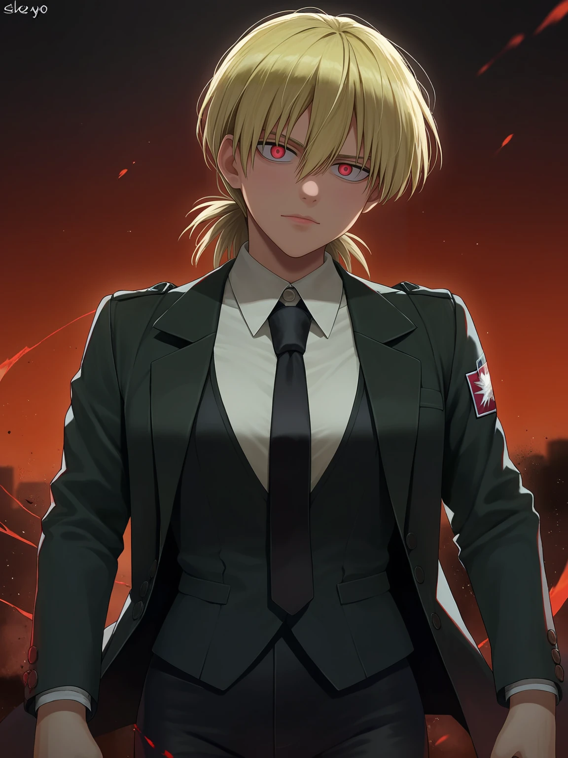 score_9, score_8_up, score_7_up, source_fumo, solo, 1girl, hellsing, formal, suit, black jacket, black necktie, long sleeves, black pants, ((fumo doll)), shexyo, shexyo style