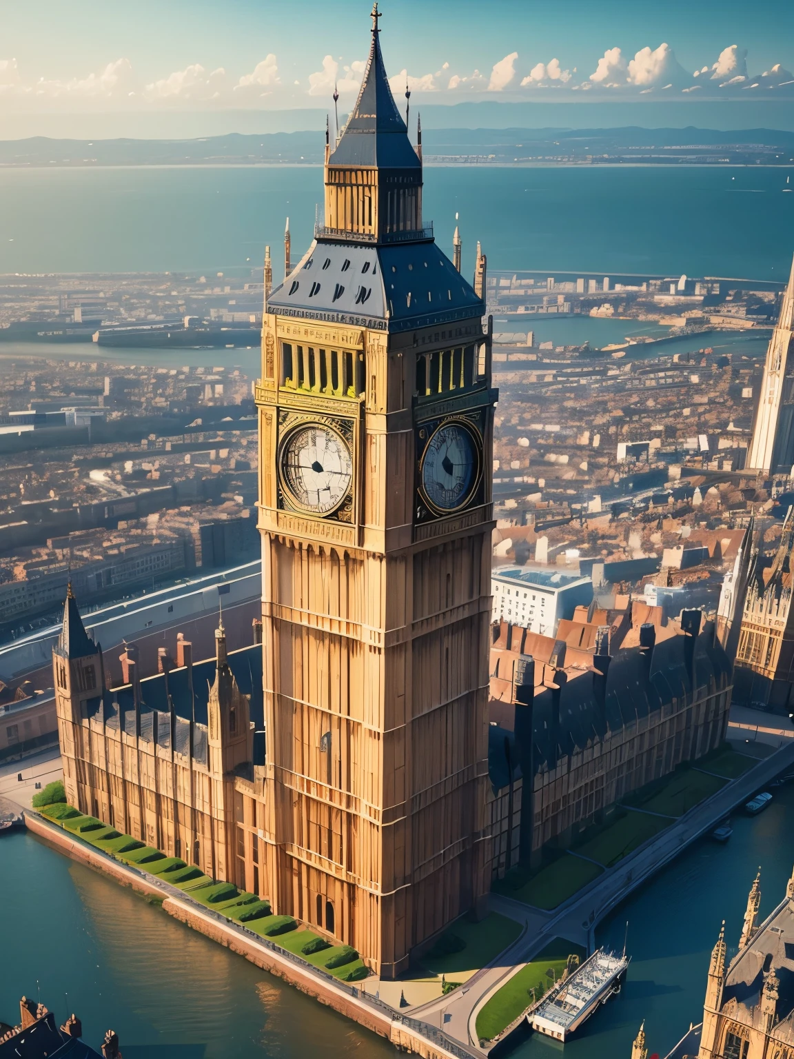 big ben, city, houses, ultra detailed, high quality, 8k resolution, zoom out