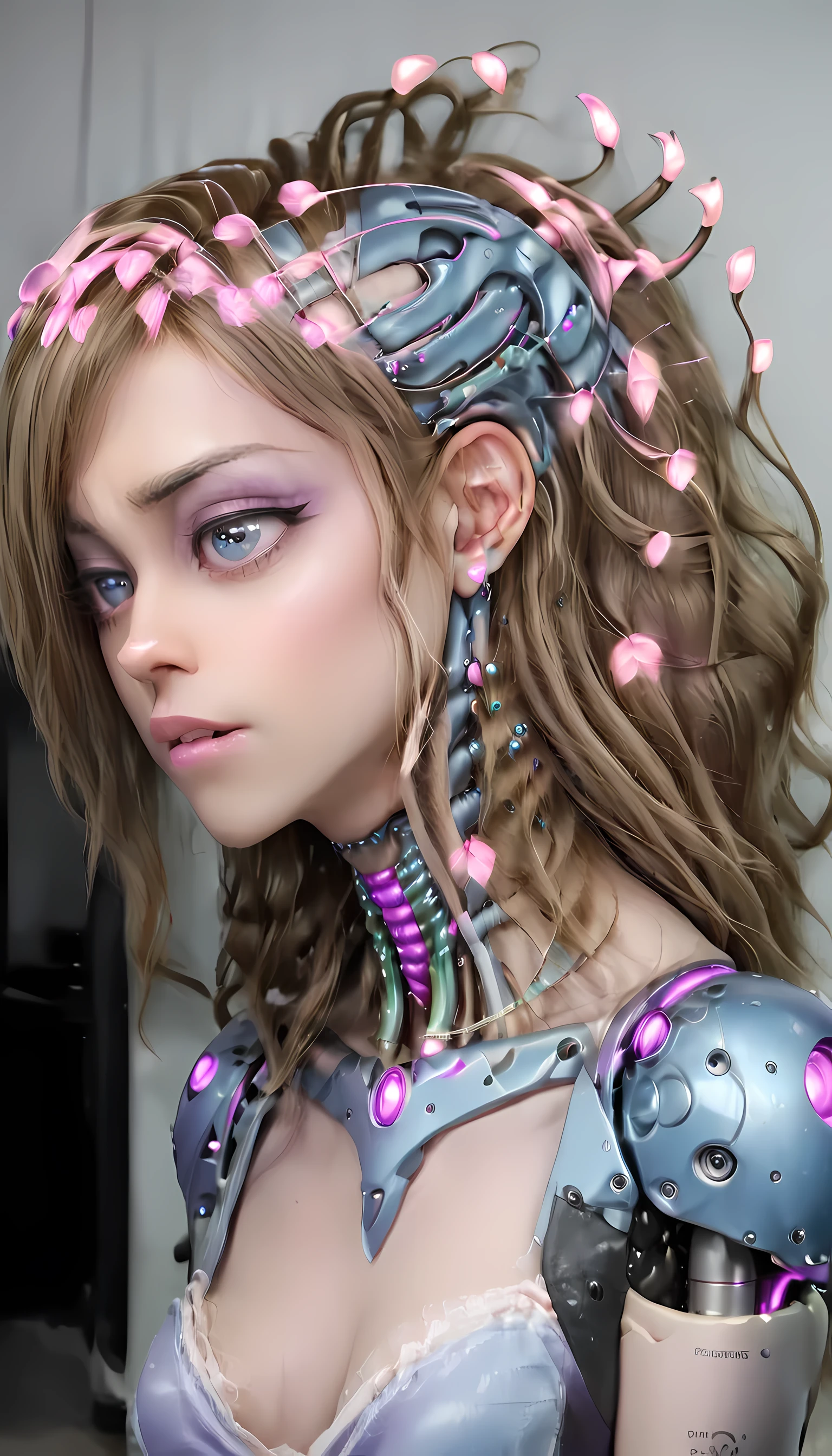 jessicagraham, (Complex Professional 3D rendering:1.3) of (Ultra detailed:1.3) side profile, xray diagram deconstruction of a cyborg brain to machine interface, extended neck, glowing lights, Highly detailed, Depth, Many parts, Lumen render, 8k x-ray style translucent bald head, clear skin, synthetic bone, purple pink and blue Xray style on a grey background covered in geometric patterns,CGSociety,ArtStation