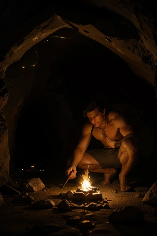 Prehistoric photo, Very detailed, in a beautiful cave lit by a torch, ultra realistic, 18k