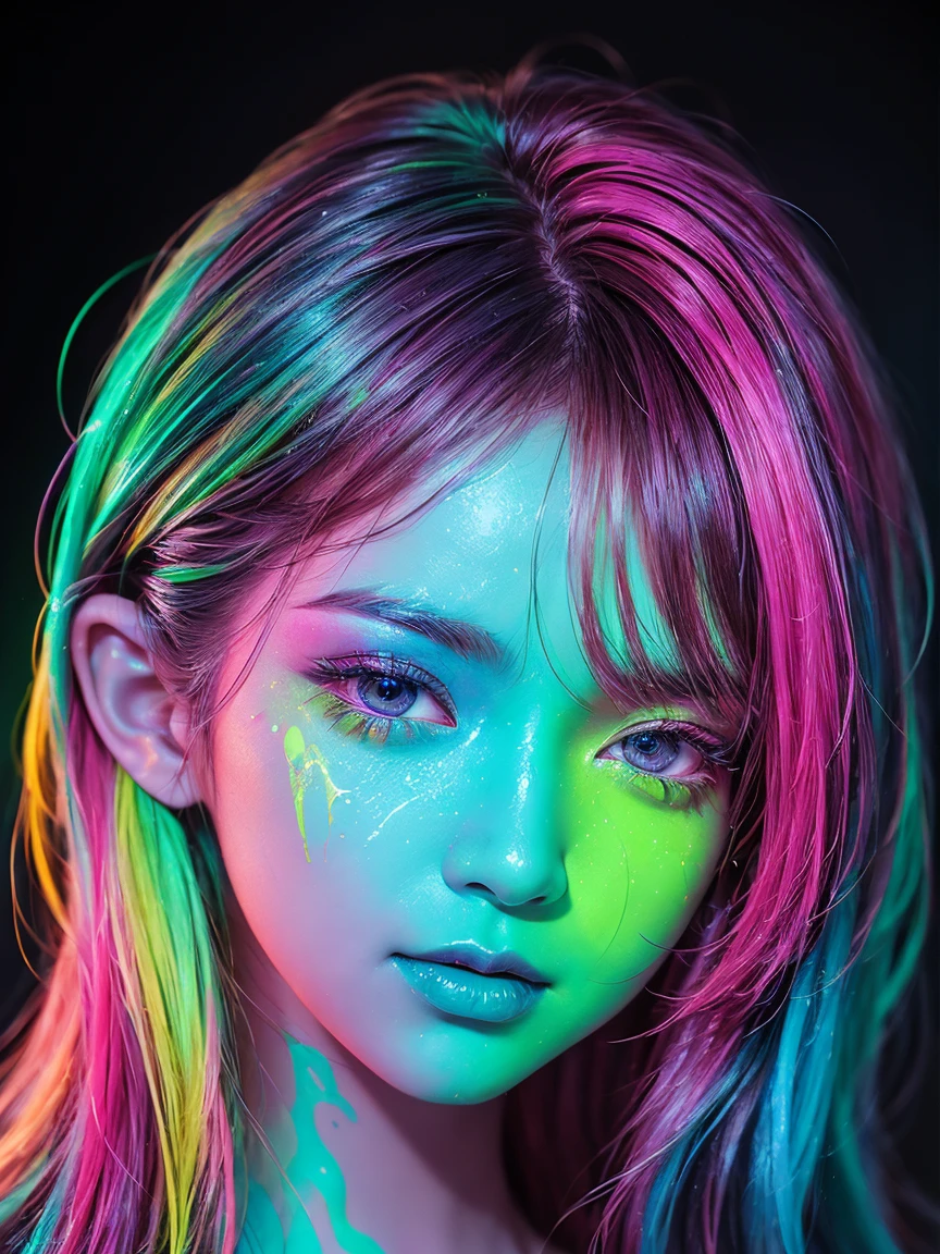 Glow in the dark, the color glow of Bioluminescent, paint splashing, Captivating psychedelic surreal neon amazing universe beautiful gorgeous Indian women in a bright colorful neon light, Mark Raiden, Daniel Merriam, Bright neon colors in the style of Frank Fra zetta and Boris Vallejo, fashion clothes, Sandals, super realism, trippy,  ornate, beautiful, fine Detail, intricated detail, Hyper detailed, oil painting, intricate colors,