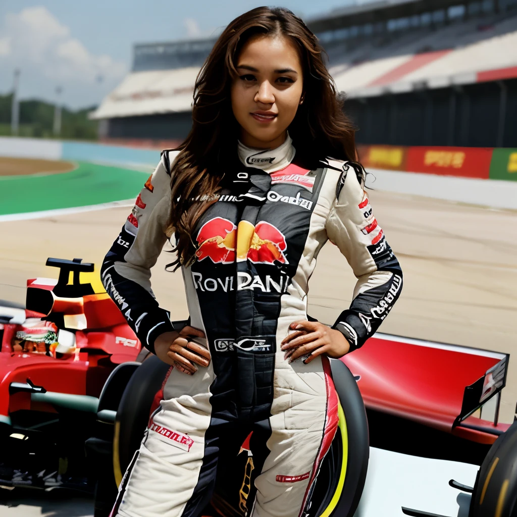 Mixed sexy girl as a formula 1 driver