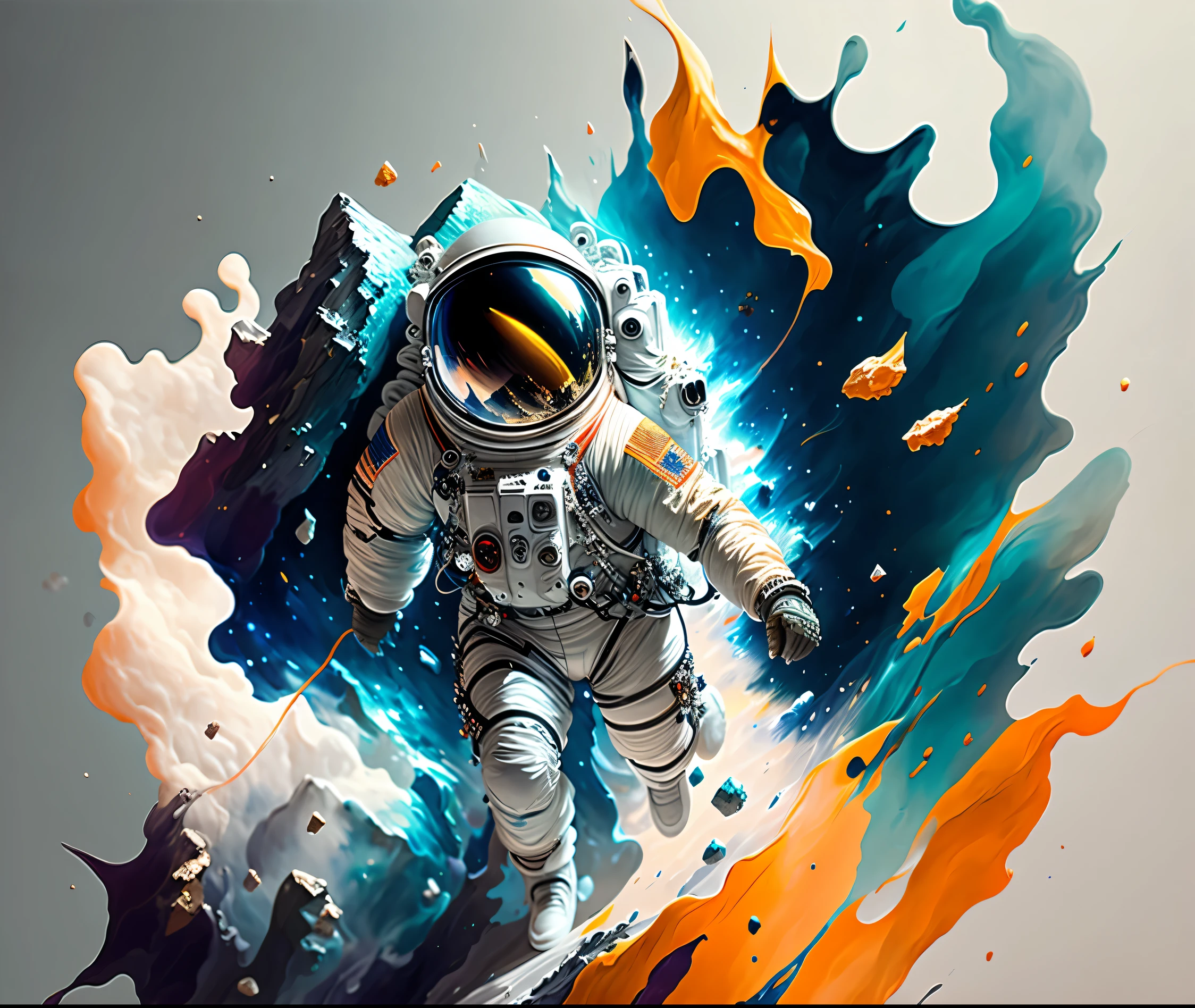 astronaut, climbing the asteroid, character render, ultra high quality model, ethereal background, abstract beauty, explosive volumetric, oil painting, heavy strokes, paint dripping