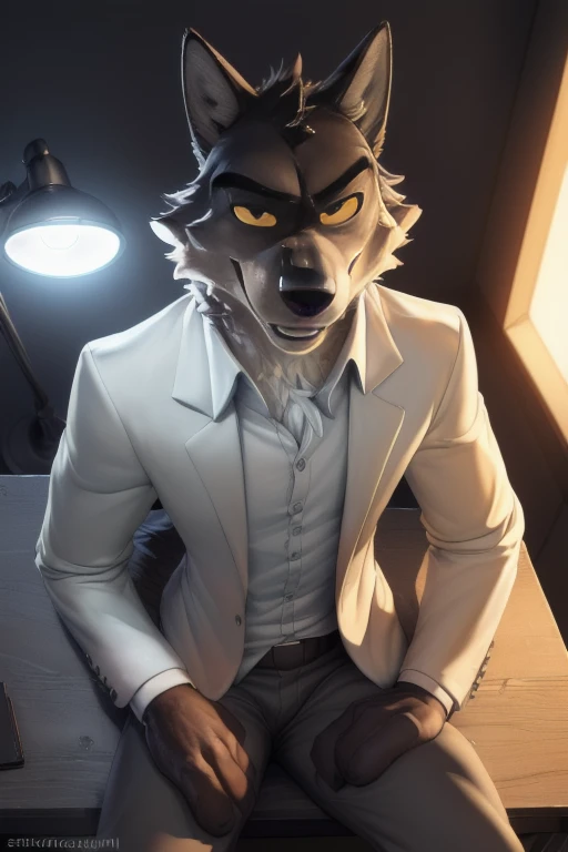  (((  Mr wolf bad guys))), zoomed out in a interrogation room with a single white fold out table with a spotlight above and that is the only light in the room , (by Homogenousrule, by Wildering, by Foxovh, by Catcouch), 4k,(by totesfleisch8 and white fur, 
(( posing for image )),Sharp gaze, hentai , anthro, shortstack, sitting in a chair at a white table , looking  at viewer,muscular, background, extremely detailed, 3d render, high quality  digital art, huge thighs , detailed eyes, ,henati, good anatomy, good perspective in a interrogation , front towards viewer,face up, by bebebebebe, by sicklyhypnos, by gerkk, by orf, (  by cutesexyrobutts, by darkgem, by zackary911,(  by singafurian, by daftpatriot, sassy, cute, detailed face, handsome , seductive face,  face, detailed mouth, white fur, hentai style, leo alvarez, bara, (posing:1.3), (soft shading), 4k, hi res, detailed hands, ((detailed face, (detailed eyes:1.0), detailed)), by zackarry911, by zaush, (by personalami:0.5), looking at viewer,  image, navel, nipples, full body, one person focus, thick thighs,  Hentai, day, sexy, sensual, detailed, uploaded to e621, beautiful and detailed male image of an anthropomorphic wolf ,(highres,:1.2), Smiling happy extremely detailed, photorealistic, 3d render , high quality  digital art,Hentai artstyle, a close up of a person, in a interrogation room with a single white fold out table with a spotlight above and that is the only light in the room, Mr wolf bad guys, sitting down