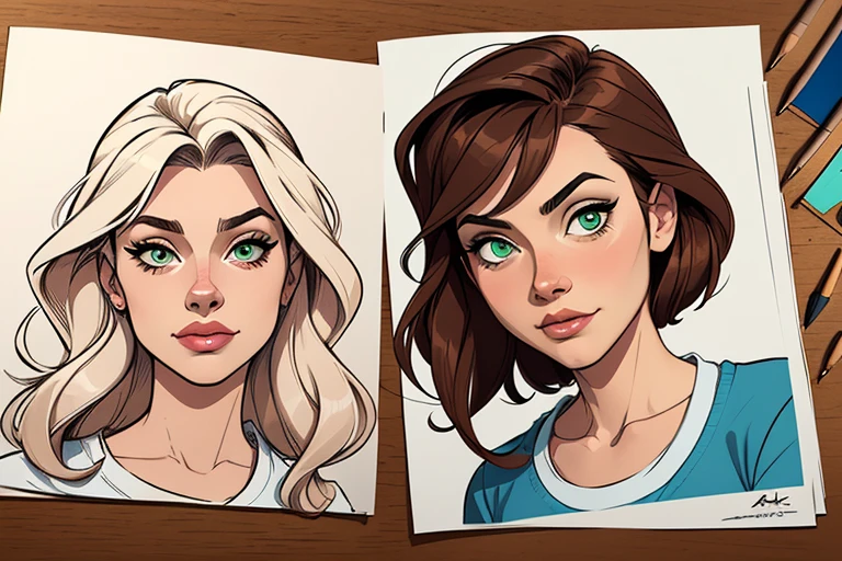 Turnaround sheet Imagem de desenho animado de uma mulher .cartoon style illustration, estilo de arte dos desenhos animados, estilo de arte dos desenhos animados, digital illustration style, design de personagens altamente detalhado, arte digital detalhada fofa, City fan art, Design de personagens de retrato, beautiful digital illustration, retrato de alta qualidade, Arte em quadrinhos, mulher jovem. Green eyes Medium and wonderful buso three too many spies Cloe Sam and Alex