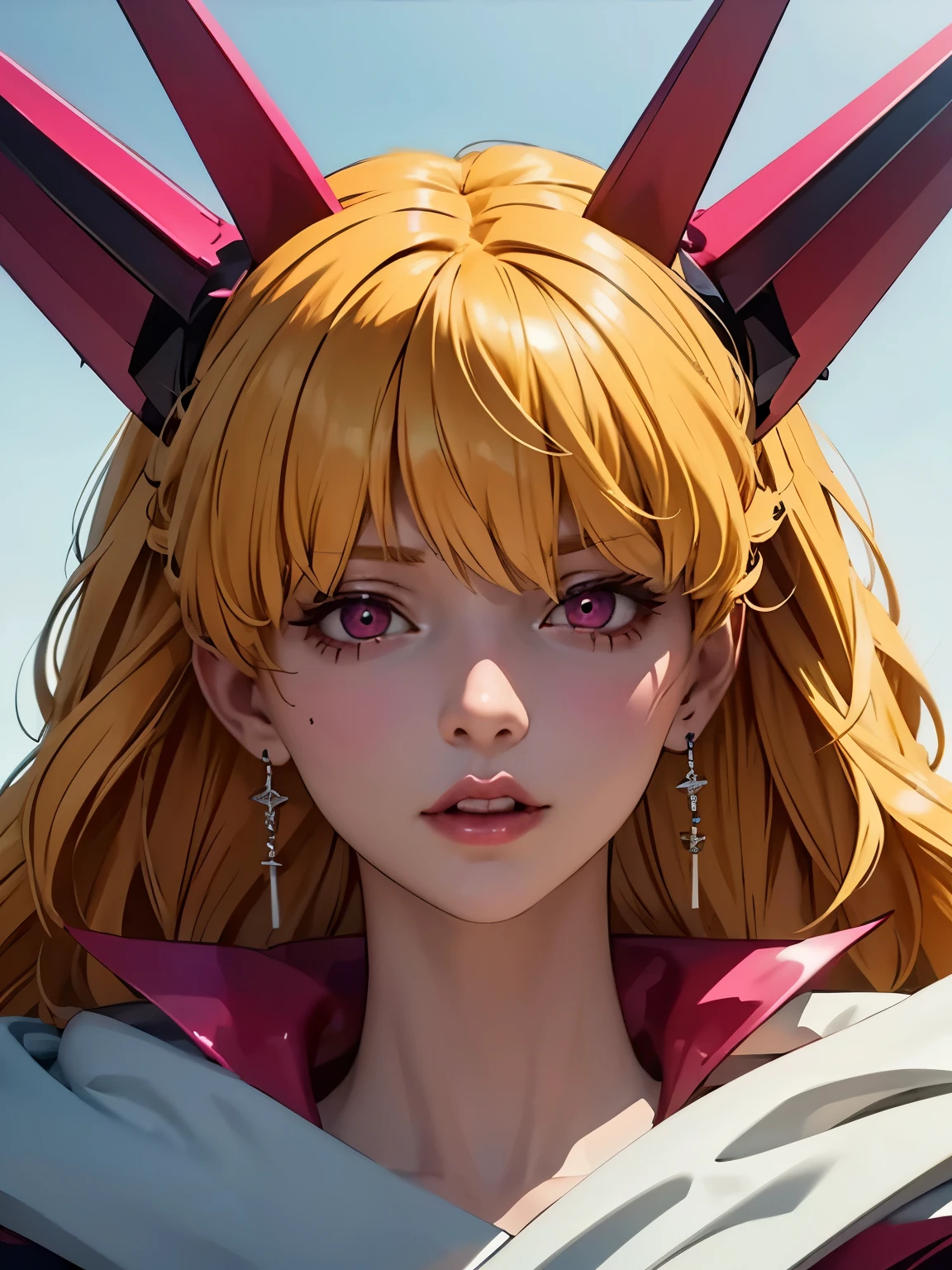 closeup of a sexy girl with her blonde hair covering her face, girl with long blonde hair, girl with her blonde hair covering her eyes, sexy girl with her eyes under her hair, anime style image of a horned woman dressed in leather pink, girl wearing a sexy pink leather dress, girl in pink lingerie, girl with two pink pointed horns, girl with two pink horns and a pink cape, beautiful succubus, girl in a provocative position, succubus, extremely detailed artgerm, lady in red armor, high definition image, extremely detailed anime image, anime style image